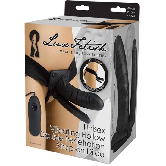 Страпон полый Lux Fetish Unisex Vibrating Double Penetrating